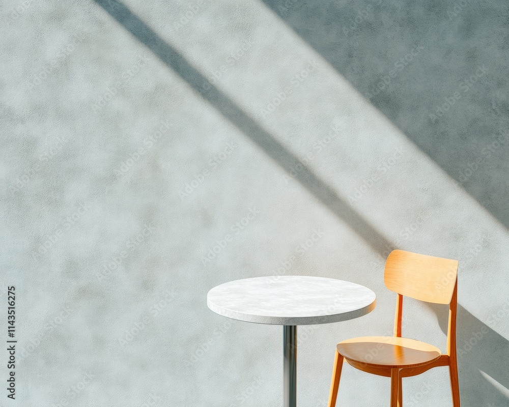 Poster minimalist sunlit corner with chair and table in a modern setting