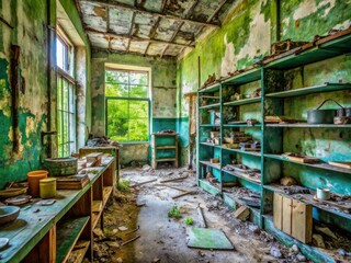 Fototapeta premium Explore Latvia's Skrunda-1 radar station: a ghostly garrison shop, abandoned Soviet relic.