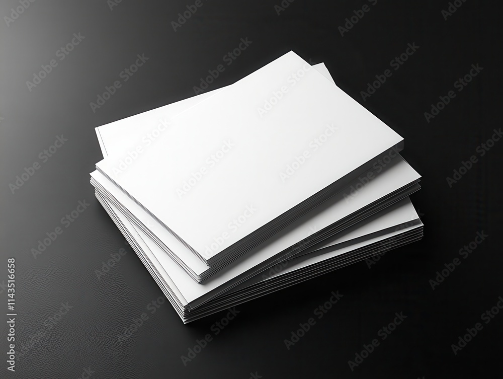 Poster a stack of blank sheets of paper on a dark surface creating a minimalist and clean aesthetic for var