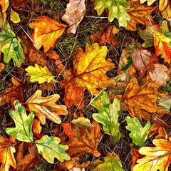 Oak Leaves Foliage Nature Hunting Camouflage, Seamless Camo Texture Pattern