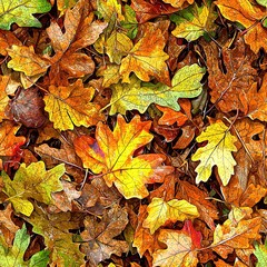 Oak Leaves Foliage Nature Hunting Camouflage, Seamless Camo Texture Pattern