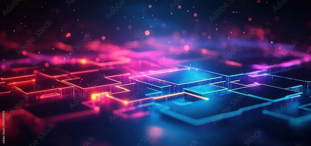 Poster futuristic neon abstract cyberpunk background with dynamic layering and luminous colors