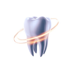 New modern 3d illustration of tooth with swirling light effects isolated on transparent Background
