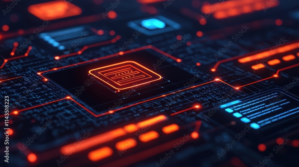Poster abstract digital technology background with neon circuit elements