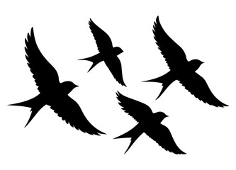 a set of bird silhouettes in flight, featuring three to five birds in various positions and wing spreads3.eps