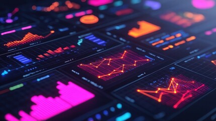 Obraz premium Vibrant Digital Data Visualization with Colorful Graphs and Charts