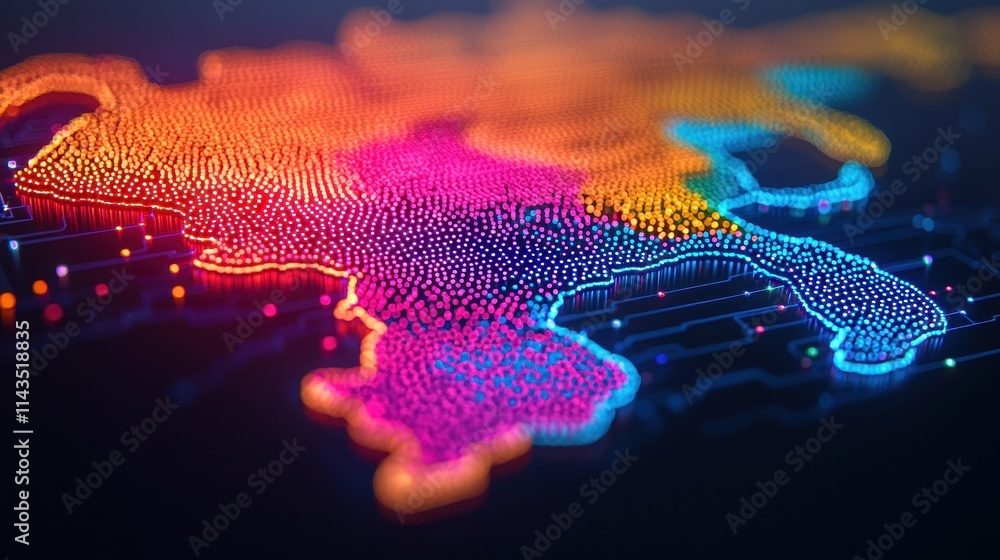 Poster colorful digital map representation with led-like dots