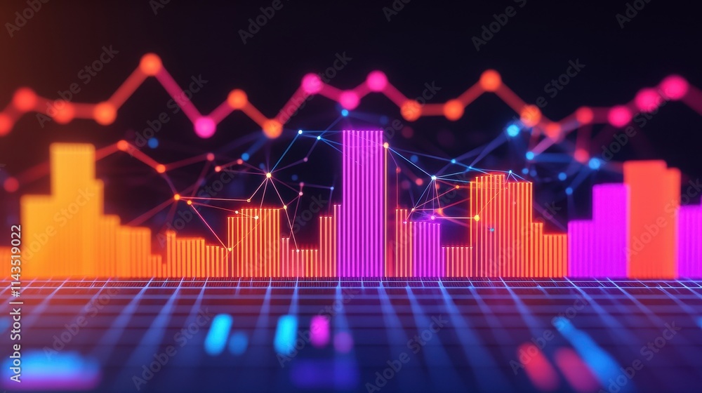 Aufkleber vibrant digital cityscape with data visualization and graph elements