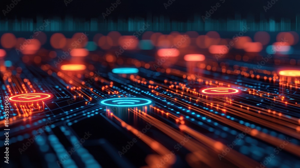 Aufkleber abstract digital background with colorful nodes and circuit design