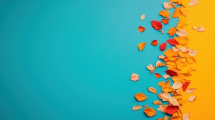 Fototapeta premium Colorful Fall Leaves on Bright Blue and Yellow Background