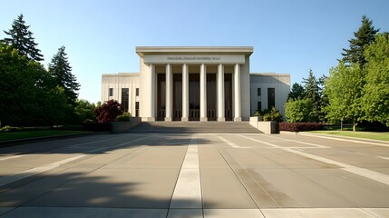 Obraz premium Courthouse building exterior view with classical architecture and flagpole, symbolizing justice, authority, and public trust in legal systems