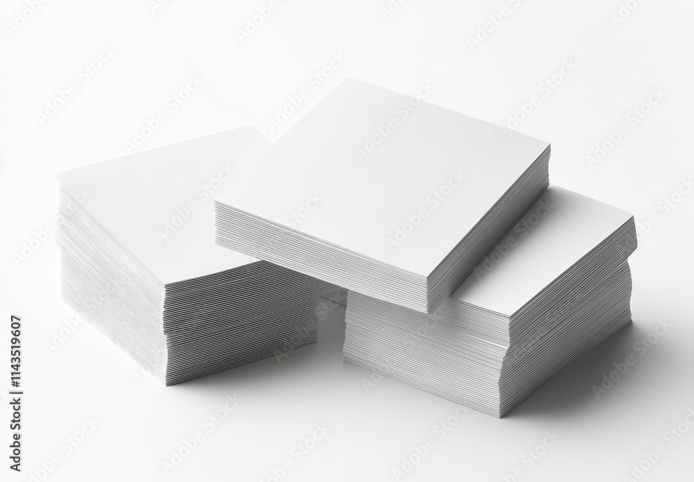 Poster blank sheets of paper stacked in an artistic arrangement showcasing clean design and simplicity idea