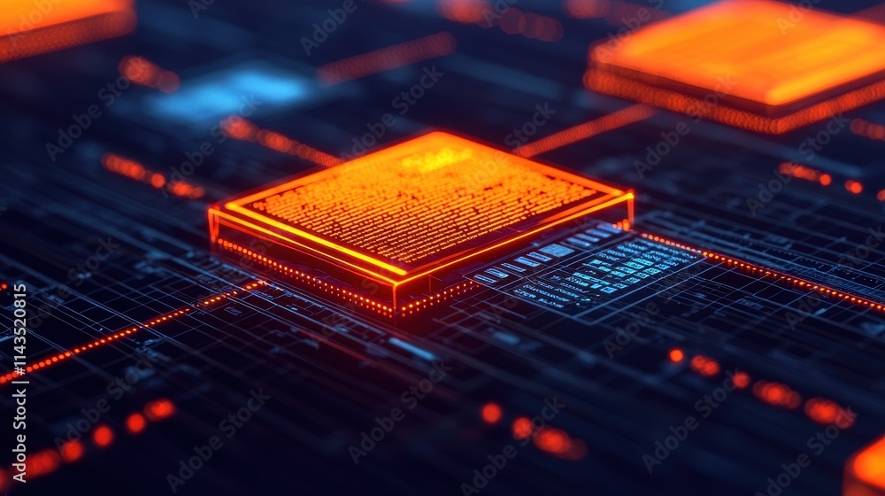 Poster abstract digital technology background with glowing circuit elements