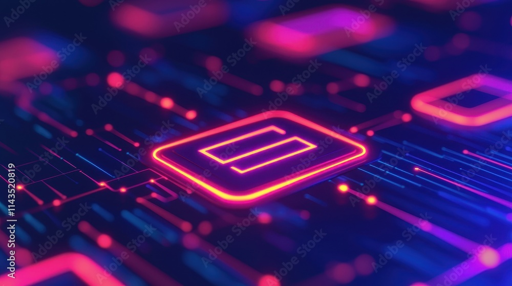 Poster futuristic digital circuit board with neon lights and patterns