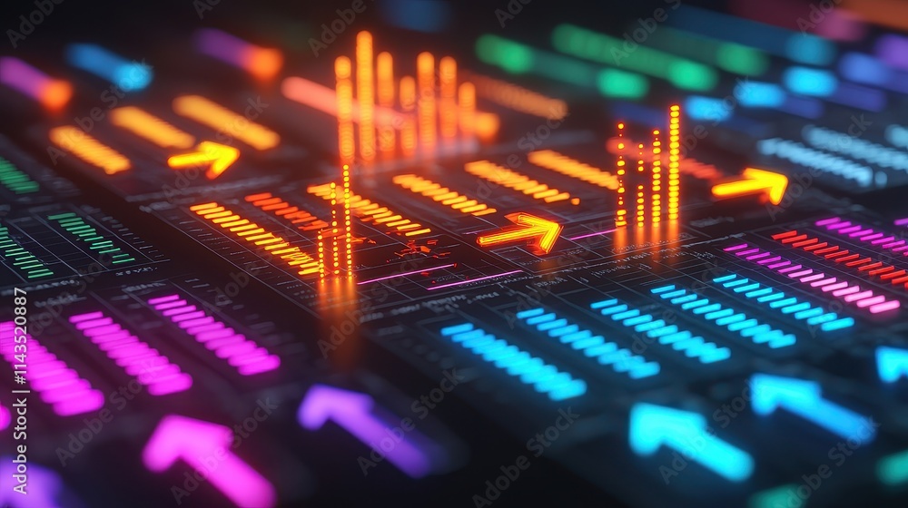 Poster abstract digital interface with colorful lighting and data visualization