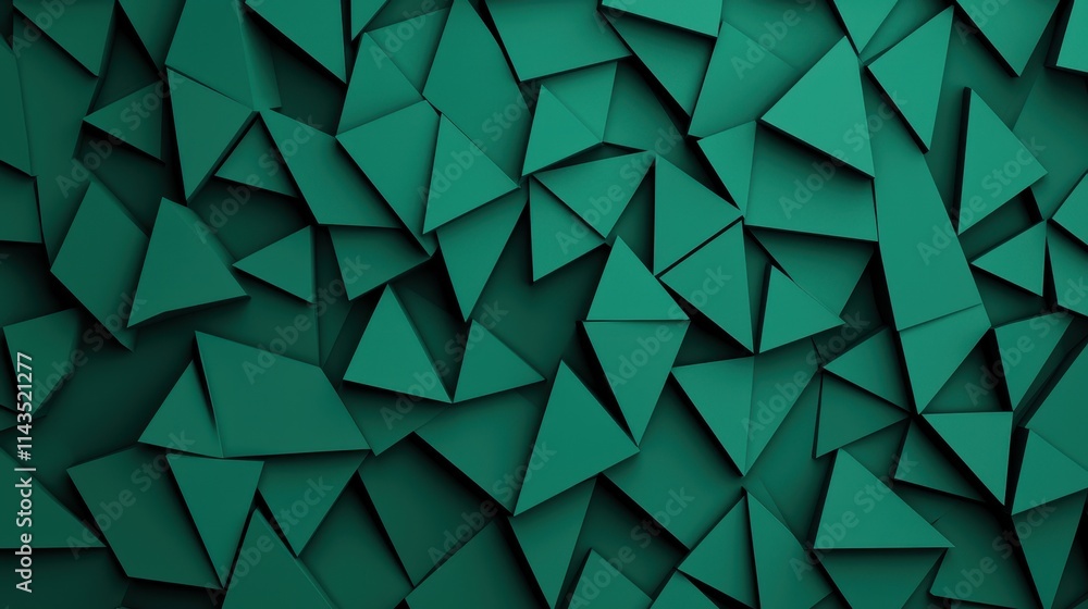 Poster geometric abstract background with triangular shapes in green tones