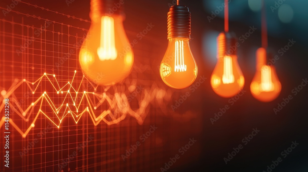 Aufkleber illuminated light bulbs with data graphs in modern digital design