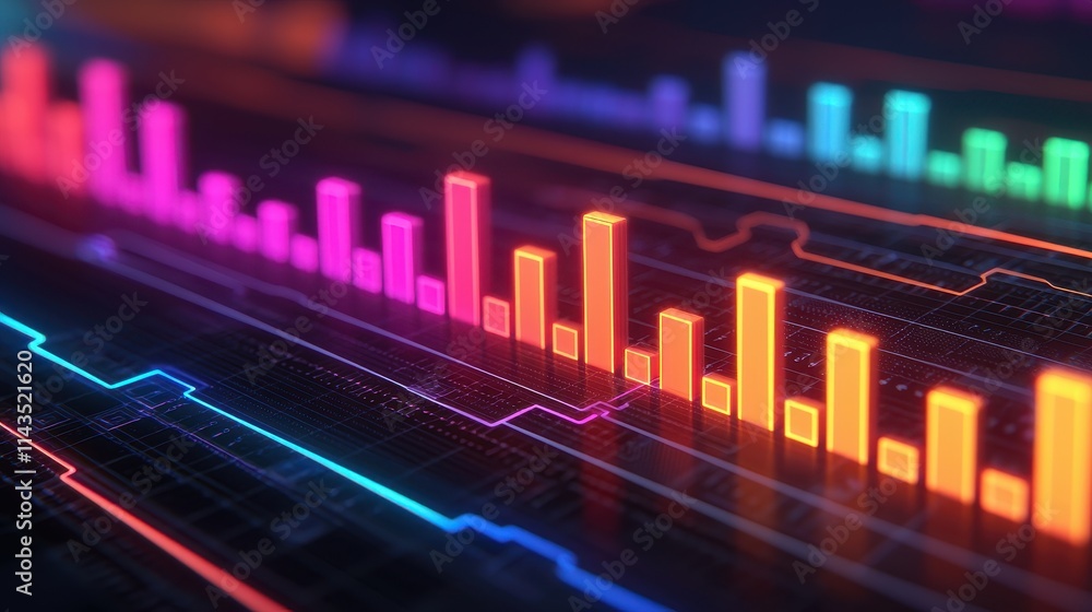 Aufkleber colorful data visualization with bright bars and dynamic lines
