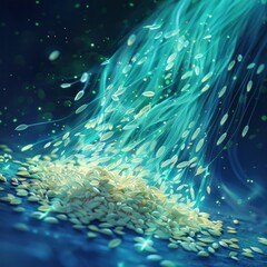 Mesmerizing Underwater Swirl of Vibrant Fluid Dynamics and Light Patterns  Captivating abstract image showcasing the ethereal beauty of water in motion with a mesmerizing display of color light