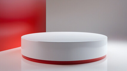 3D rendering white circular podium on red background High quality isolated background