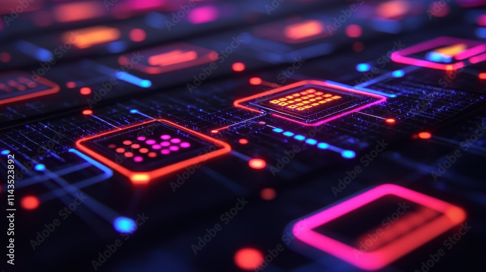 Aufkleber abstract technology network with neon lights and digital patterns