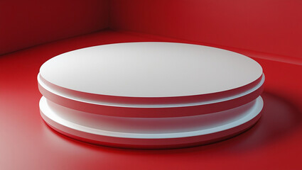 3D rendering white circular podium on red background High quality isolated background
