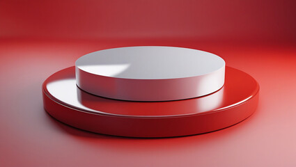 3D rendering white circular podium on red background High quality isolated background