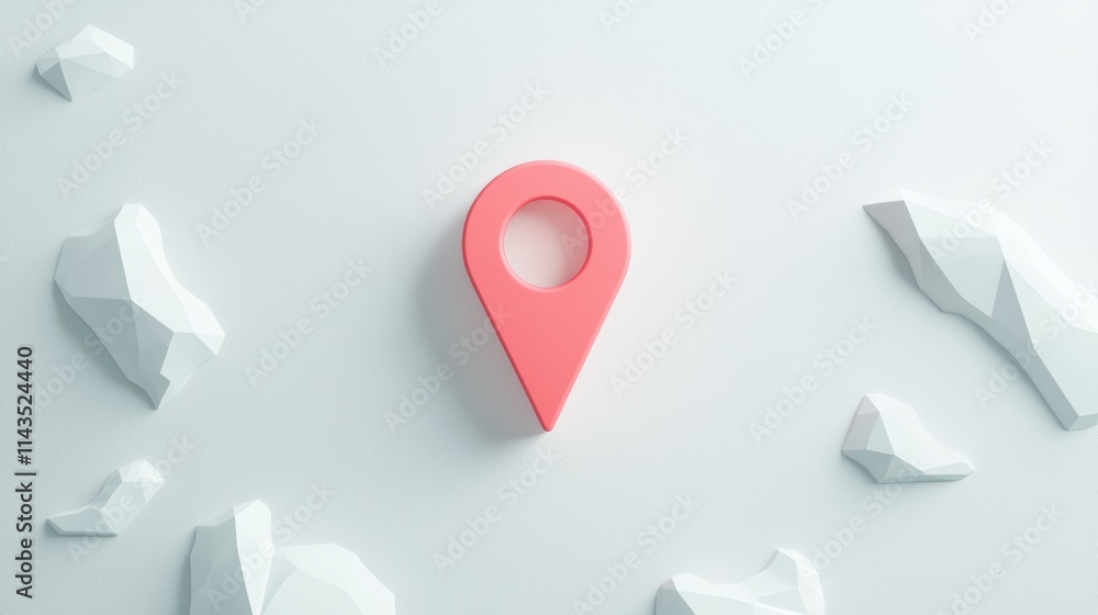 Aufkleber a vibrant red location pin icon with a subtle gradient, casting a soft shadow on a light gray backgr