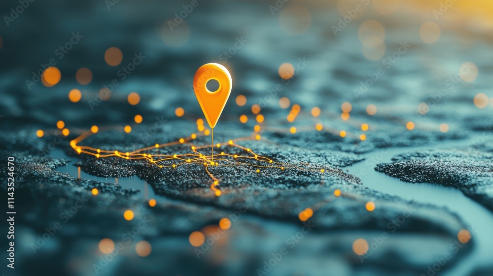 Poster an abstract digital background with glowing location pins forming a network of connections across a 