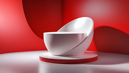 3D rendering white circular podium on red background High quality isolated background