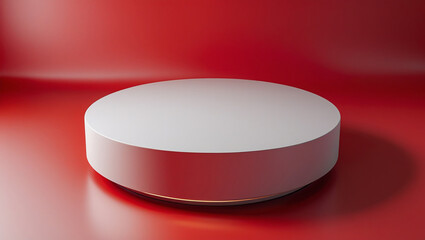 3D rendering white circular podium on red background High quality isolated background