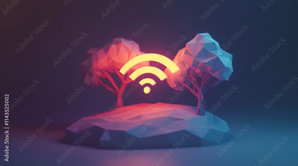 Poster wi-fi network icon. low poly abstract wi fi sign. wlan access, wireless hotspot signal symbol. mobil