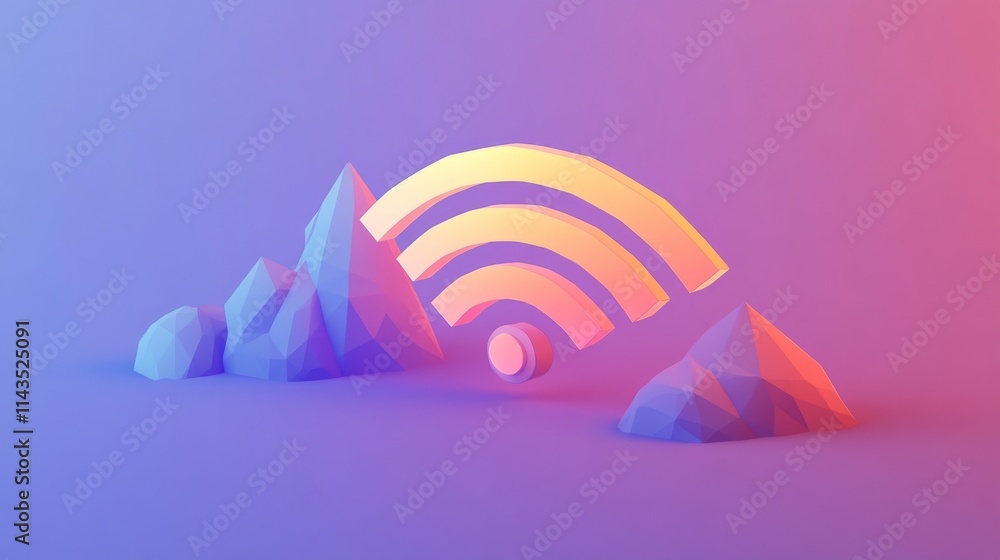 Poster wi-fi network icon. low poly abstract wi fi sign. wlan access, wireless hotspot signal symbol. mobil