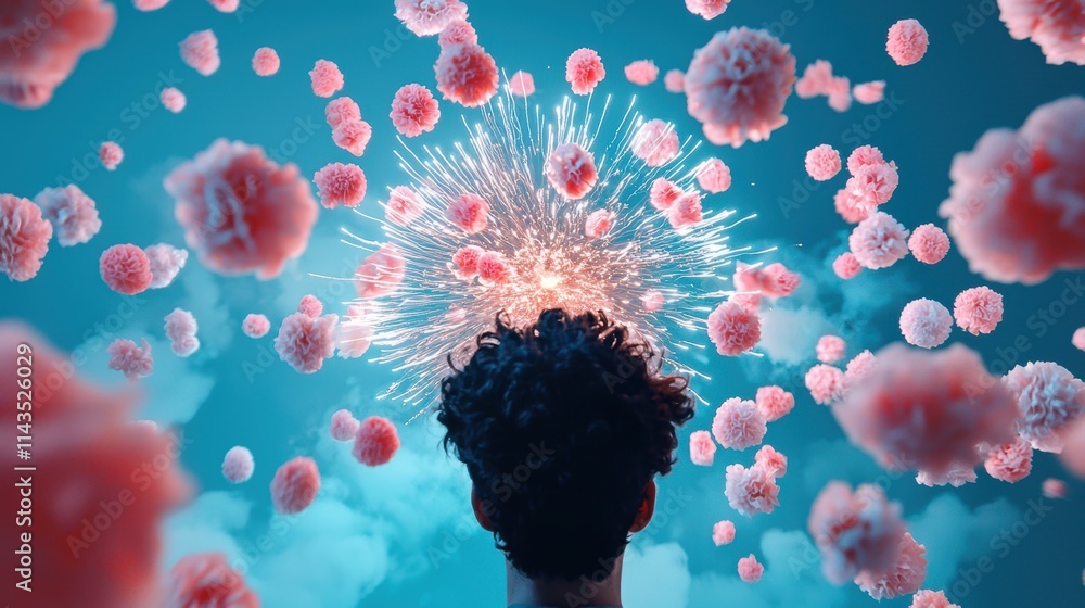 Poster a firework explodes in the night sky, a burst of vibrant colors and intricate patterns illuminating 