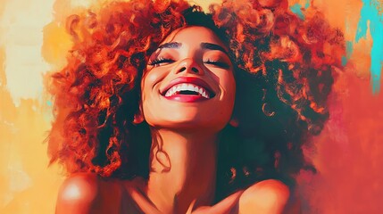 Joyful Woman with Vibrant Red Hair, Digital Painting. AI Generated