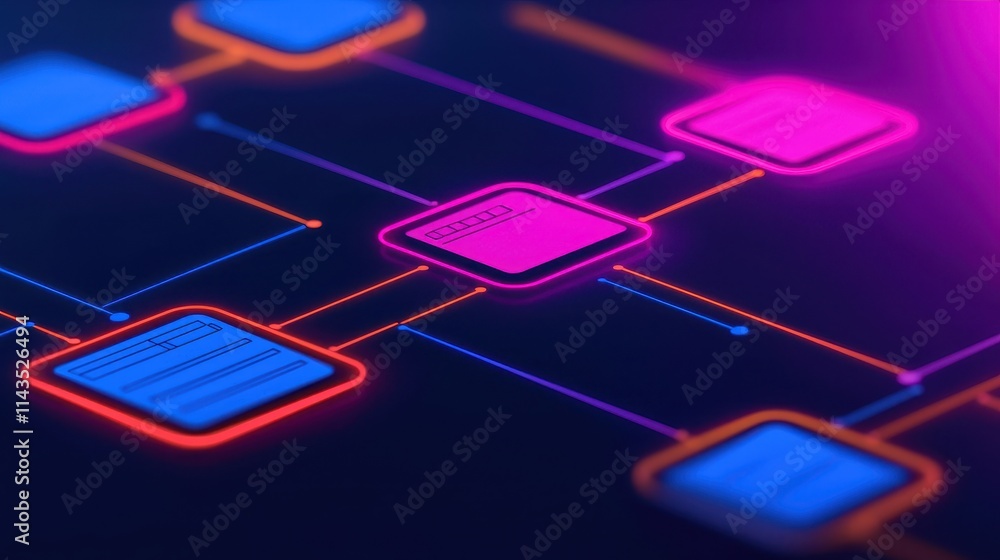 Poster colorful abstract digital network flow with geometric shapes and lines