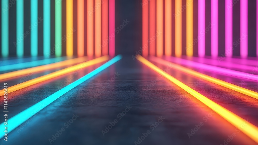 Poster neon light strips creating colorful uplifting atmosphere in dark space