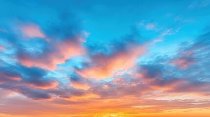 Fototapeta premium Vivid Sunset Sky with Colorful Clouds Over Serene Landscape