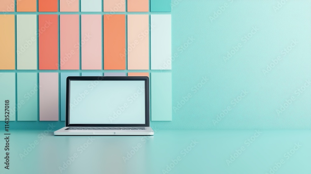 Poster a laptop displaying a brand style guide with specific color codes, font choices, and logo usage guid