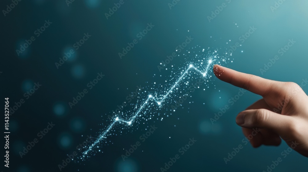 Poster a close up shot of a hand pointing at a graph showing an upward trend, representing positive results