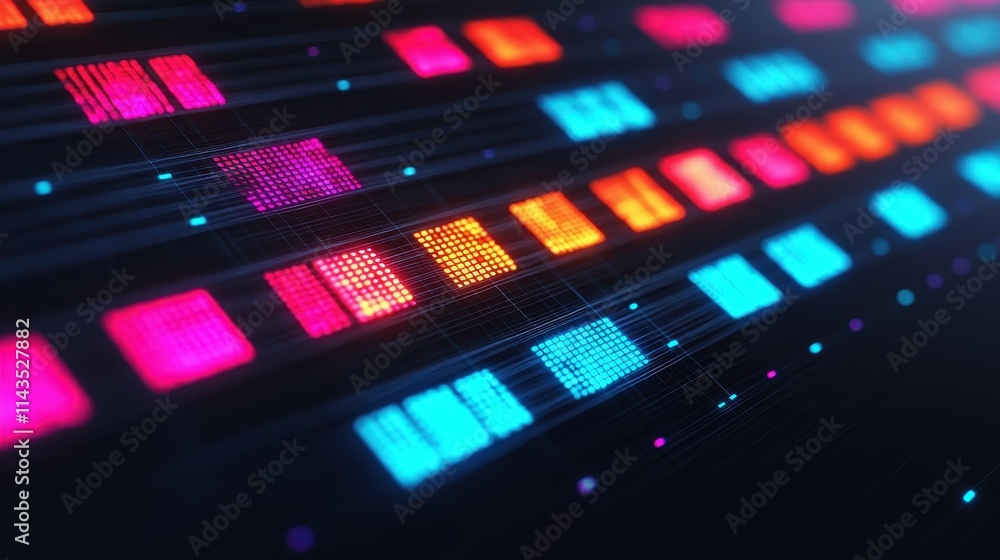 Aufkleber abstract digital background with colorful neon elements and lines