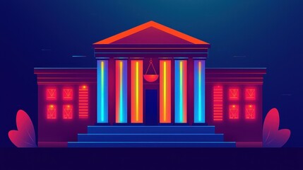 Fototapeta premium Colorful Abstract Illustration of a Court Building with Neon Lights