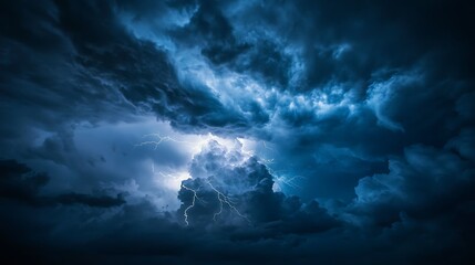 Obraz premium Stormy clouds intensely flashing wide shot photo.. AI Generated