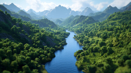 Fototapeta premium Exploring lush green valleys and rivers serene mountain landscape nature photography