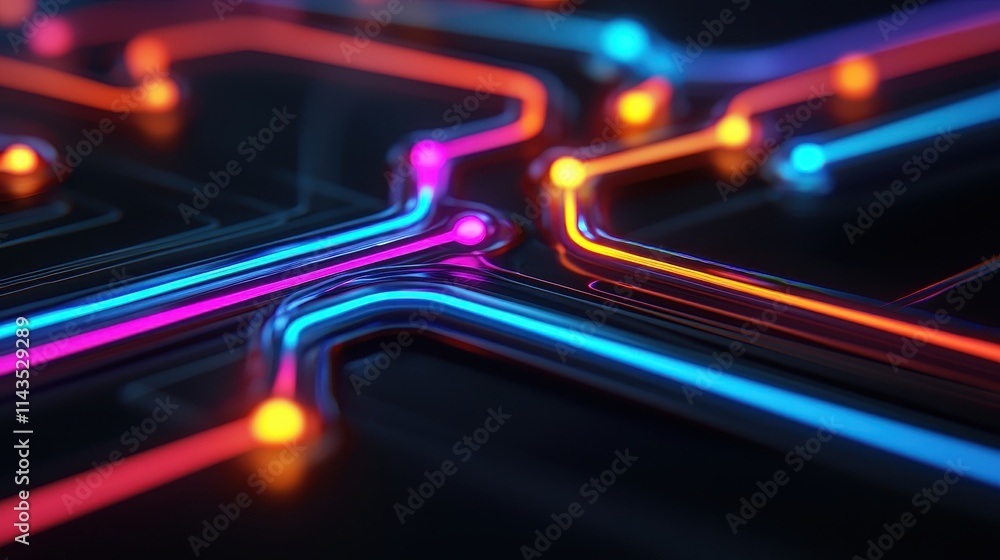 Poster abstract circuits with neon lights in vibrant colors and patterns