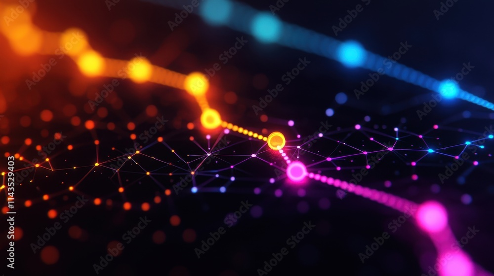 Poster colorful abstract network design with bright nodes and lines