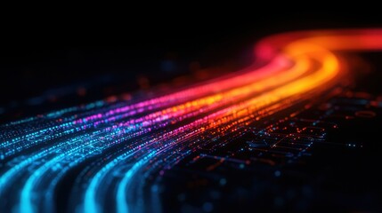 Colorful Light Trails on Dark Background with Abstract Technology Theme