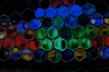 Colorful stained glass honeycomb pattern in vibrant hues
