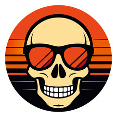 Retro Style Skull Illustration with Sunglasses in Sunset Circle Design For T-shirt