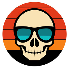 Retro Style Skull Illustration with Sunglasses in Sunset Circle Design For T-shirt